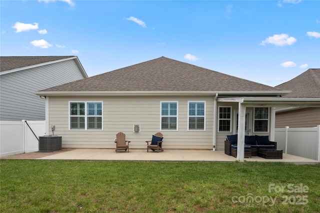 274 Robinwood Ln, Lake Wylie, SC 29710 - back of property featuring an outdoor hangout area, a patio, a shingled roof, and central air condition unit