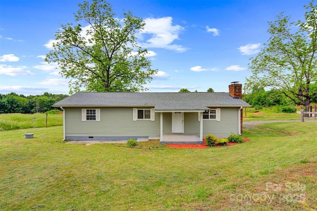 25 Southern Way, Nebo, NC 28761 - ranch-style home with a chimney, a front yard, and covered porch