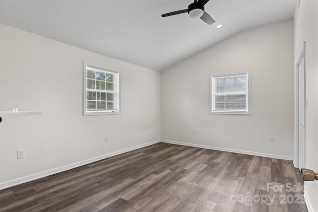 25 Southern Way, Nebo, NC 28761 - unfurnished bedroom with lofted ceiling, dark wood-type flooring, baseboards, recessed lighting, and ceiling fan