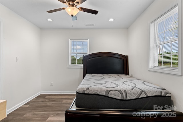 25 Southern Way, Nebo, NC 28761 - bedroom featuring multiple windows, wood finished floors, recessed lighting, baseboards, and a ceiling fan