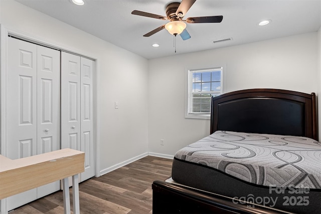 25 Southern Way, Nebo, NC 28761 - bedroom featuring wood finished floors, a closet, baseboards, recessed lighting, and ceiling fan