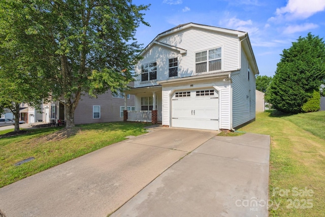 1457 Matthew Allen Cir, Kannapolis, NC 28081 - traditional-style home with a front yard, an attached garage, concrete driveway, and a porch