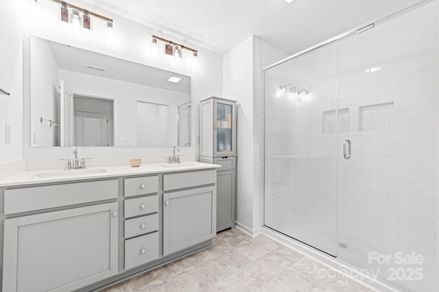 711 Bellmouth Rd, Clover, SC 29710 - full bathroom with double vanity and a shower stall
