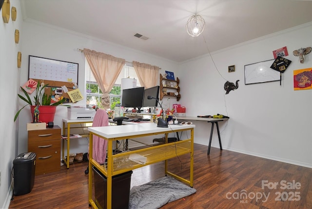 8511 Redding Glen Ave, Charlotte, NC 28216 - office with crown molding, wood finished floors, and baseboards