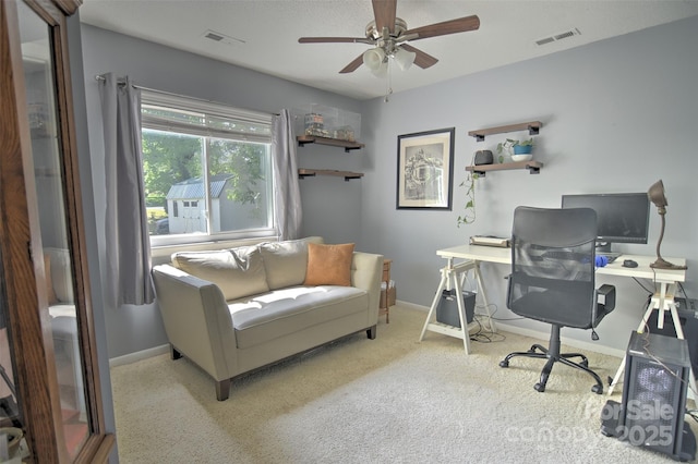5995 Tall Tree Ln, Harrisburg, NC 28075 - office area with a ceiling fan, carpet floors, and baseboards