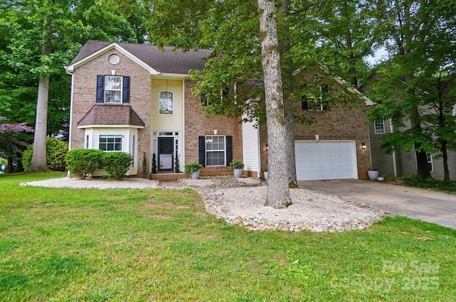 2426 Tory Oak Pl, Matthews, NC 28105 - traditional home featuring an attached garage, driveway, a front yard, and brick siding