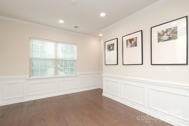 1914 Loggerhead Dr, Lancaster, SC 29720 - unfurnished room with crown molding, dark wood-style floors, wainscoting, and recessed lighting