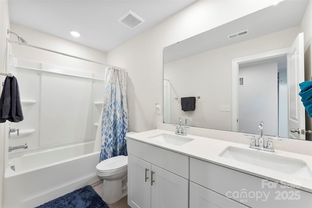 11518 Solstice Way, Huntersville, NC 28078 - bathroom with toilet, shower / bathtub combination with curtain, and double vanity
