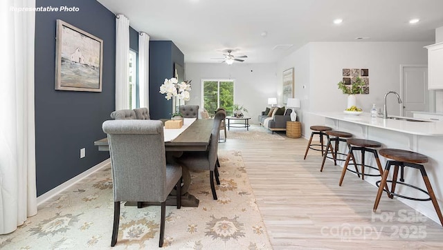 12012 Zazu Way, Charlotte, NC 28215 - dining area with light wood-style floors, recessed lighting, and a ceiling fan