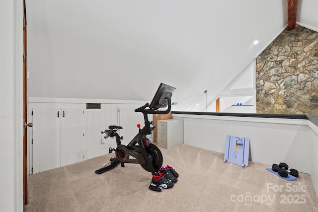 930 Hawley Rd, Mcconnells, SC 29726 - exercise area with vaulted ceiling and carpet