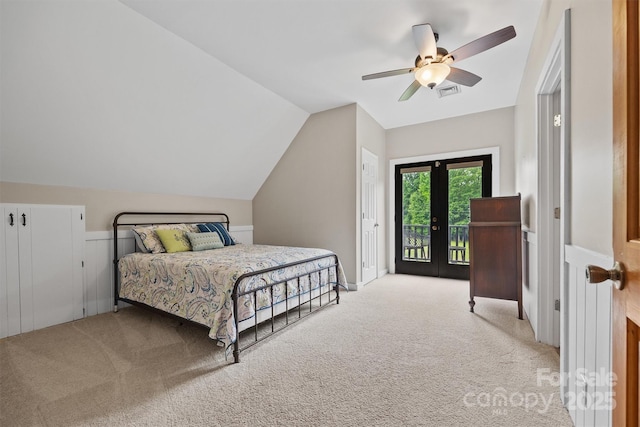 930 Hawley Rd, Mcconnells, SC 29726 - carpeted bedroom with access to outside, vaulted ceiling, and a ceiling fan