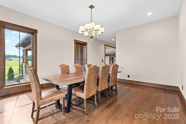1822 Irby Rd, Monroe, NC 28112 - dining room with a chandelier, recessed lighting, wood finished floors, and baseboards
