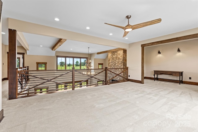 1822 Irby Rd, Monroe, NC 28112 - empty room featuring a chandelier, carpet floors, recessed lighting, a ceiling fan, and baseboards