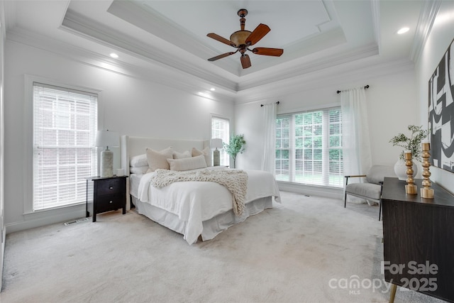 3741 Tea Olive Rd, Gastonia, NC 28056 - bedroom with carpet, crown molding, a raised ceiling, ceiling fan, and recessed lighting