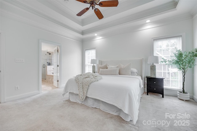 3741 Tea Olive Rd, Gastonia, NC 28056 - bedroom with crown molding, a raised ceiling, light carpet, baseboards, and recessed lighting