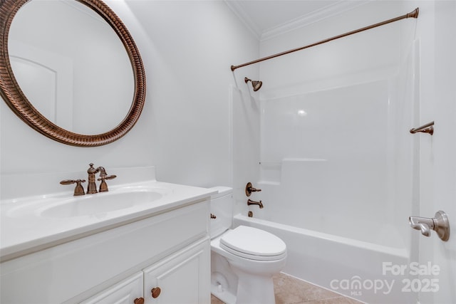 3741 Tea Olive Rd, Gastonia, NC 28056 - full bath with ornamental molding, vanity, toilet, shower / bathtub combination, and tile patterned flooring
