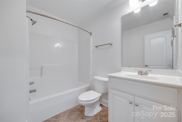 3741 Tea Olive Rd, Gastonia, NC 28056 - bathroom with ornamental molding, toilet, vanity, washtub / shower combination, and tile patterned floors
