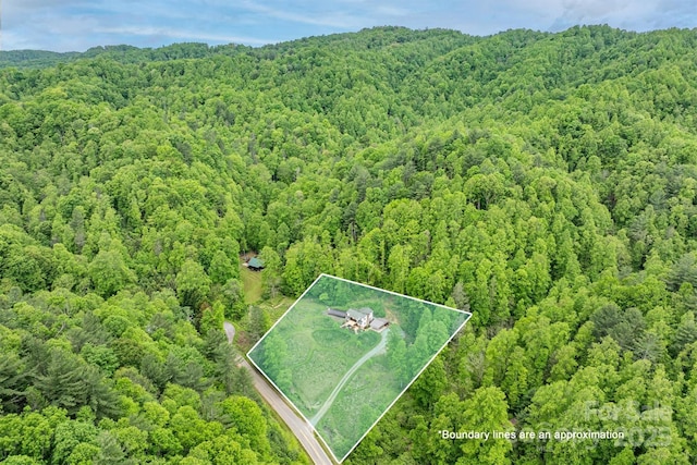 6470 Stone Mountain Rd, Lenoir, NC 28645 - aerial view of property and surrounding area with a heavily wooded area and property parcel outlined