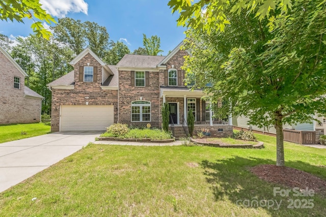 8336 Early Bird Way, Mint Hill, NC 28227 - view of front facade with concrete driveway, brick siding, a porch, and roof with shingles