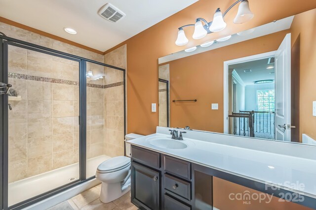 8336 Early Bird Way, Mint Hill, NC 28227 - full bathroom featuring toilet, a shower stall, vanity, and tile patterned flooring