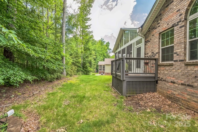 8336 Early Bird Way, Mint Hill, NC 28227 - view of green lawn with a sunroom and a wooden deck
