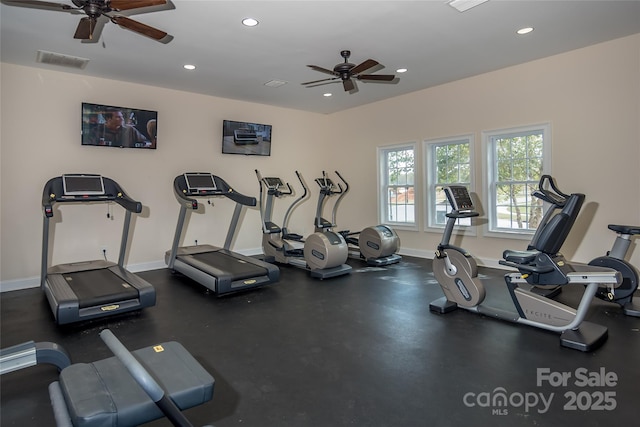 2021 Pinyon Ln, Lancaster, SC 29720 - exercise room with a ceiling fan, recessed lighting, and baseboards