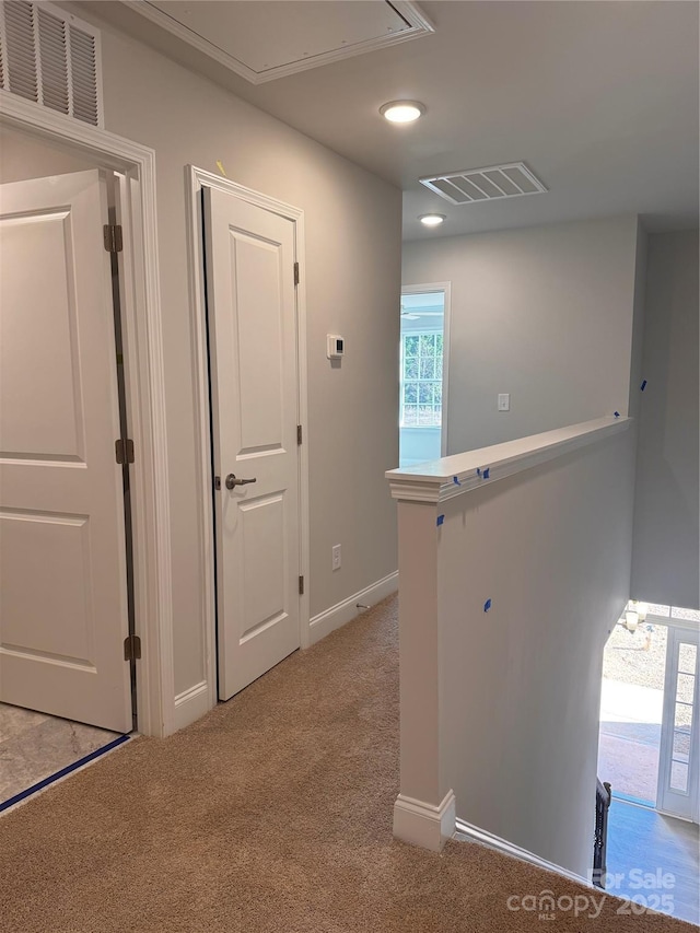 4037 Port Richmond Ave Unit 8, Gastonia, NC 28056 - hallway with attic access, light carpet, baseboards, an upstairs landing, and recessed lighting