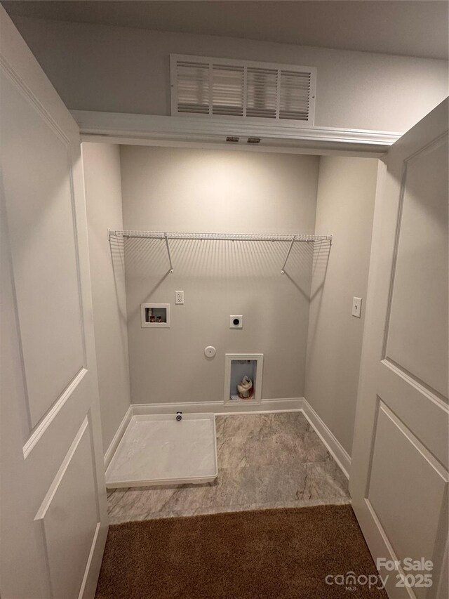 4029 Port Richmond Ave Unit 6, Gastonia, NC 28056 - laundry room with gas dryer hookup, hookup for an electric dryer, hookup for a washing machine, carpet, and baseboards