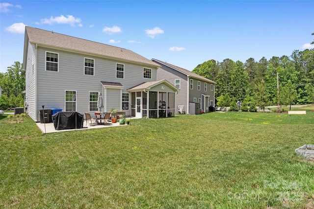 107 Hornbeam Ln, Mooresville, NC 28117 - rear view of house with a patio area, a lawn, a sunroom, and cooling unit