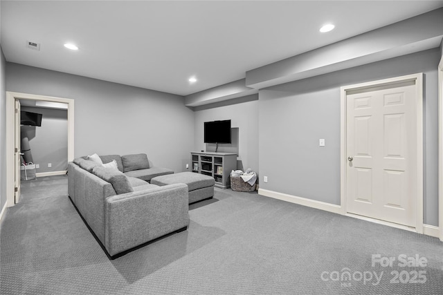 9021 Unbridle Ln, Waxhaw, NC 28173 - living room with carpet floors, recessed lighting, and baseboards