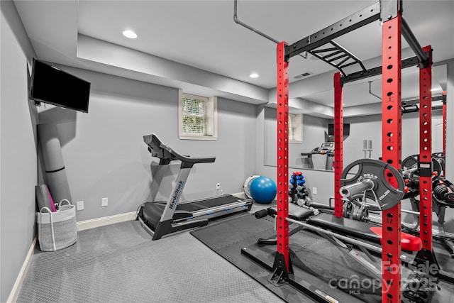 9021 Unbridle Ln, Waxhaw, NC 28173 - workout area featuring baseboards and recessed lighting