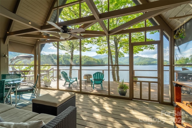 214 Sequoyah Trl, Robbinsville, NC 28771 - sunroom featuring a water and mountain view and a ceiling fan