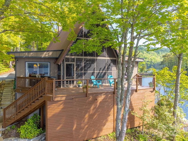 214 Sequoyah Trl, Robbinsville, NC 28771 - wooden deck with stairs and a sunroom