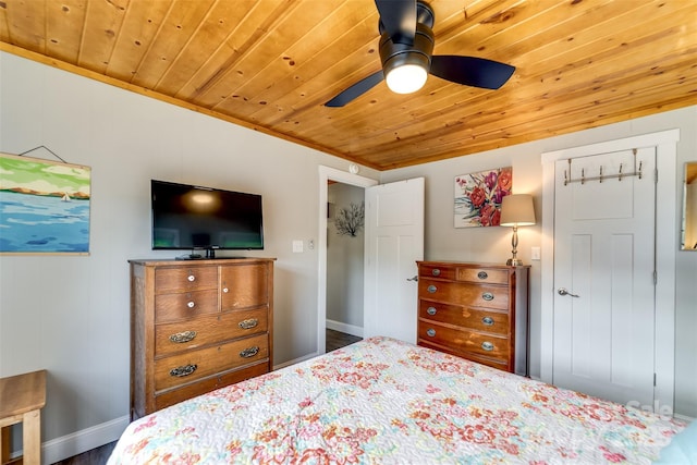 214 Sequoyah Trl, Robbinsville, NC 28771 - bedroom with wood ceiling, wood finished floors, baseboards, ceiling fan, and crown molding