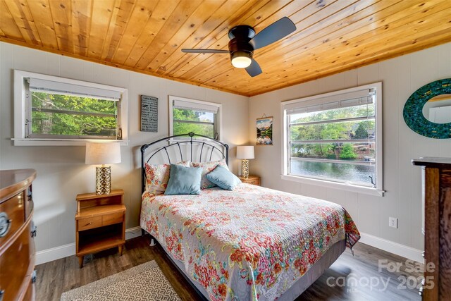 214 Sequoyah Trl, Robbinsville, NC 28771 - bedroom with wood finished floors, wooden ceiling, baseboards, ceiling fan, and crown molding