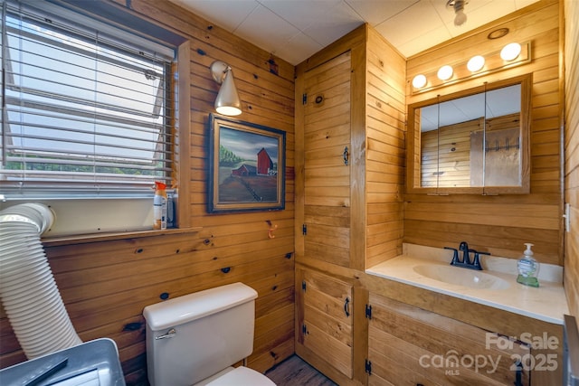 214 Sequoyah Trl, Robbinsville, NC 28771 - bathroom with toilet, wooden walls, and vanity