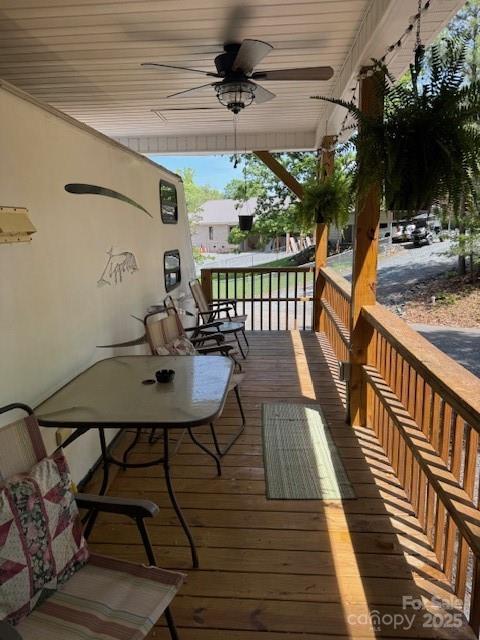 148 Trivette Trl, Mount Gilead, NC 27306 - wooden deck featuring a ceiling fan and a porch