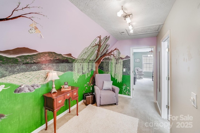 592 Woodcrest Dr, Gastonia, NC 28052 - sitting room featuring carpet, baseboards, a textured ceiling, and track lighting