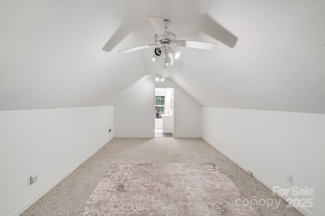 592 Woodcrest Dr, Gastonia, NC 28052 - bonus room featuring lofted ceiling, carpet, baseboards, and ceiling fan