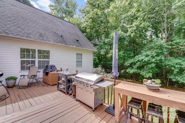 592 Woodcrest Dr, Gastonia, NC 28052 - wooden terrace featuring grilling area and outdoor dining area