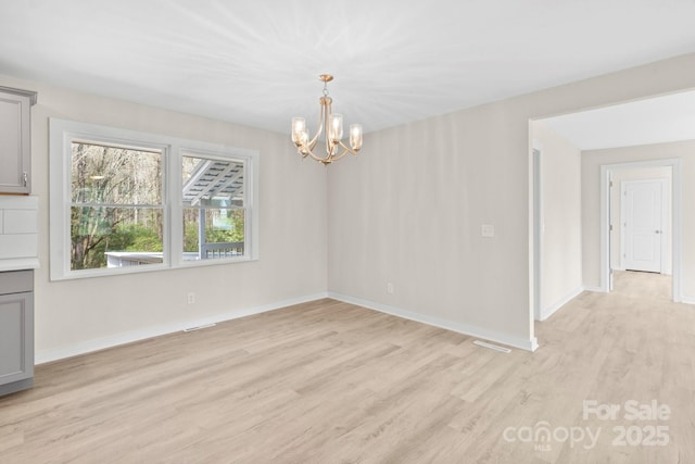 174 Maske Rd, Mount Gilead, NC 27306 - unfurnished dining area featuring light wood-style flooring, a chandelier, and baseboards