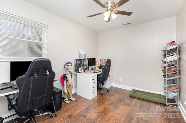 1016 W 10th Ave, Gastonia, NC 28052 - office area with a ceiling fan, wood finished floors, baseboards, and a baseboard heating unit