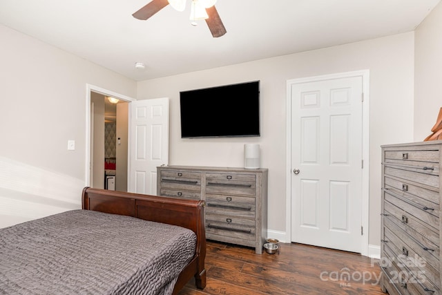 1016 W 10th Ave, Gastonia, NC 28052 - bedroom with dark wood-type flooring, a ceiling fan, and baseboards