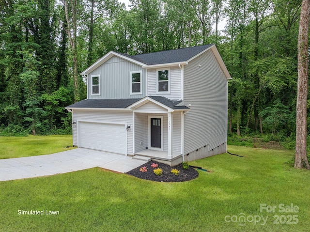 1941 32nd St NE, Hickory, NC 28601 - traditional-style home featuring an attached garage, concrete driveway, crawl space, a front yard, and a shingled roof