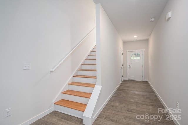1941 32nd St NE, Hickory, NC 28601 - stairs featuring wood finished floors, baseboards, and recessed lighting