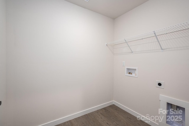1941 32nd St NE, Hickory, NC 28601 - laundry area with hookup for an electric dryer, washer hookup, baseboards, and dark wood-style floors