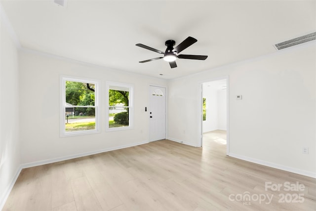 1155 Cedar Grove Ln, Rock Hill, SC 29732 - empty room with crown molding, a ceiling fan, light wood-style flooring, and baseboards