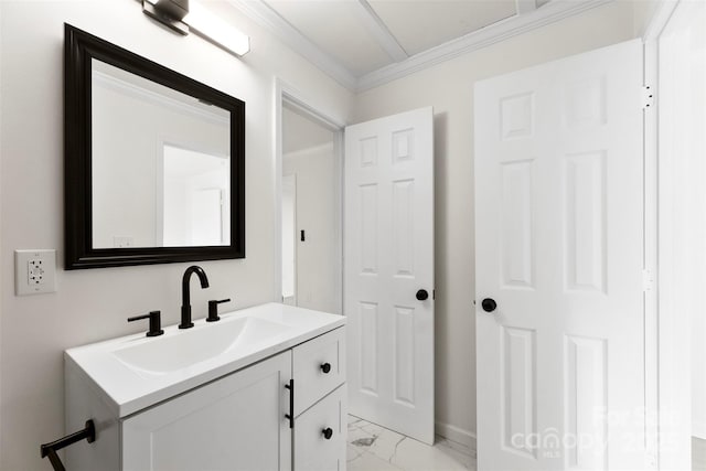 1155 Cedar Grove Ln, Rock Hill, SC 29732 - bathroom featuring marble finish floors, ornamental molding, baseboards, and vanity