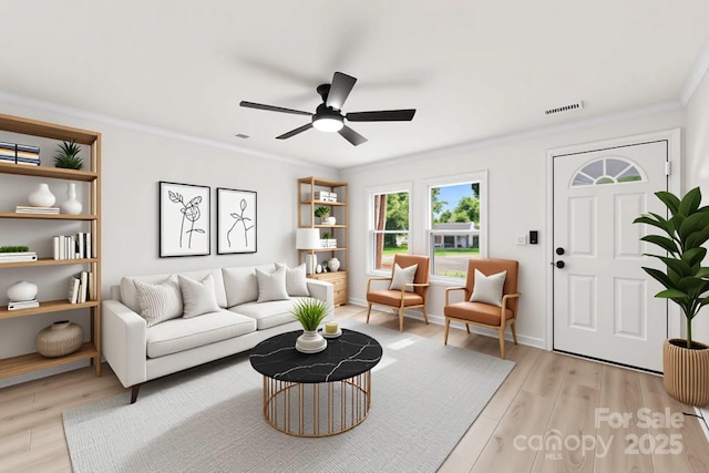 1155 Cedar Grove Ln, Rock Hill, SC 29732 - living area featuring crown molding, light wood finished floors, and ceiling fan