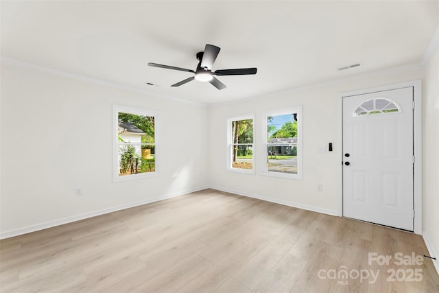 1155 Cedar Grove Ln, Rock Hill, SC 29732 - entryway with healthy amount of natural light, crown molding, light wood-style flooring, and ceiling fan